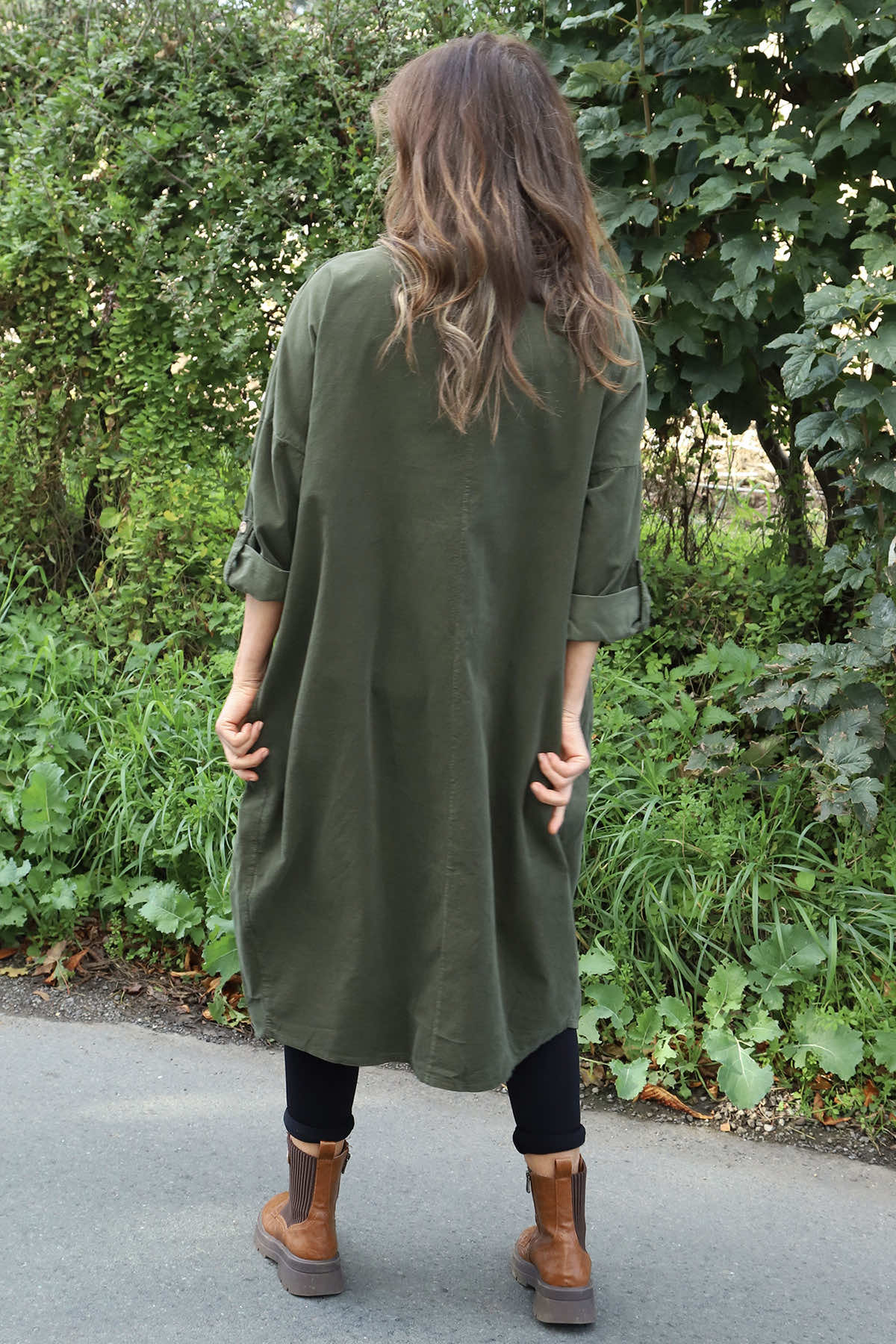 Dinah V-Neck Needlecord Dress Khaki