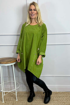 Callie Button Detail Needlecord Tunic Olive