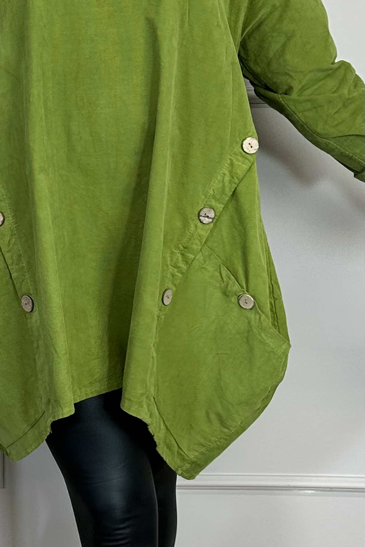 Callie Button Detail Needlecord Tunic Olive