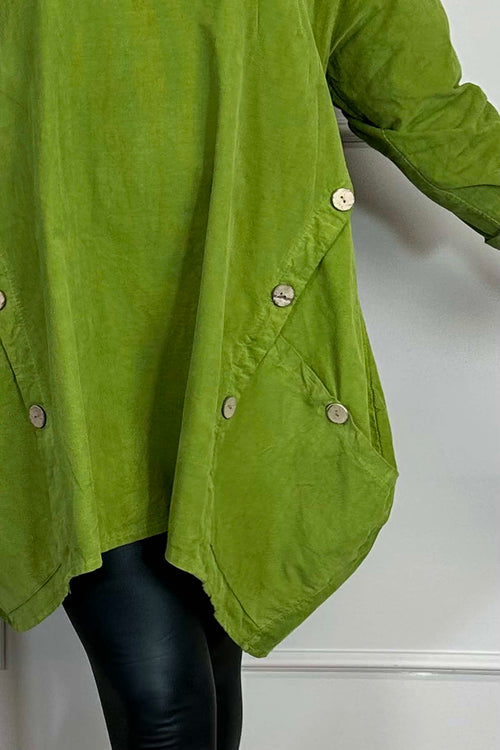 Callie Button Detail Needlecord Tunic Olive - Image 3