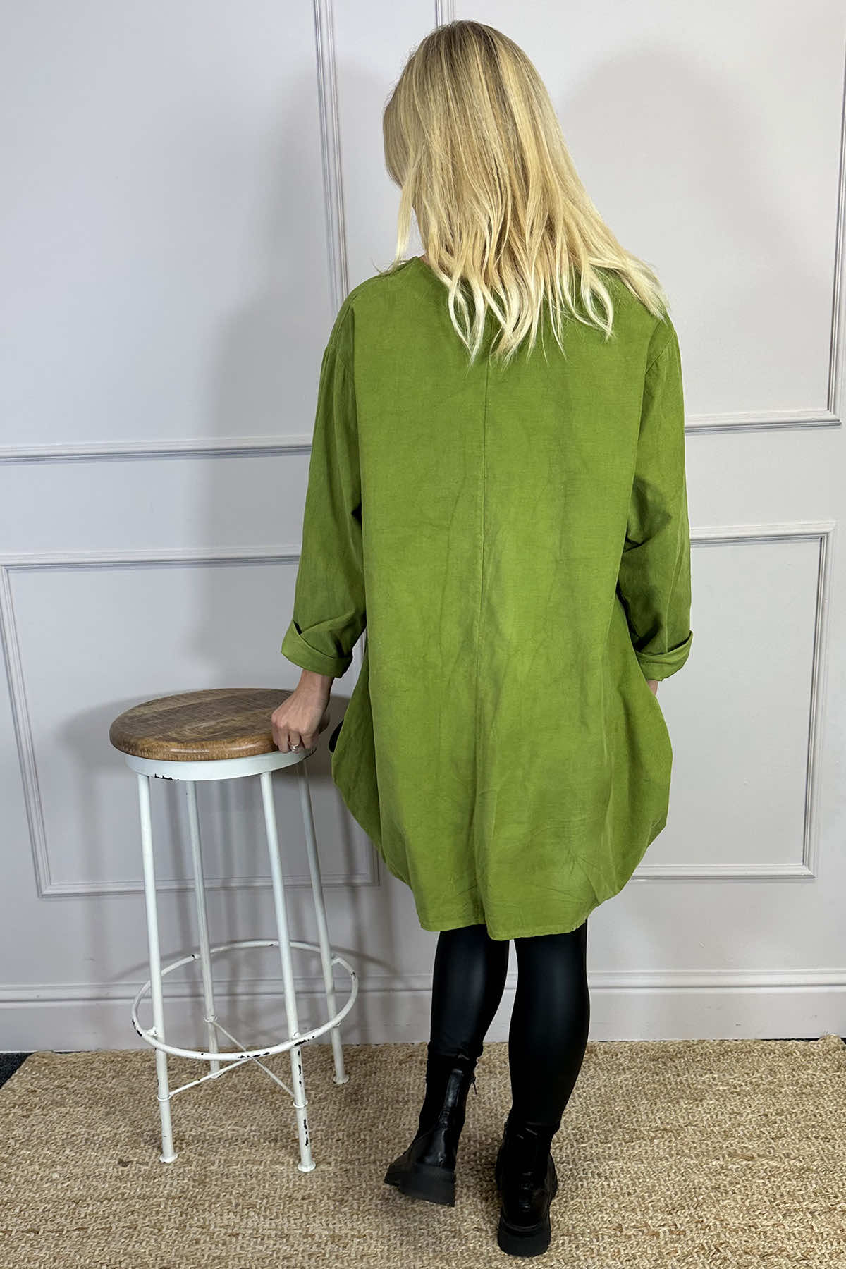 Callie Button Detail Needlecord Tunic Olive