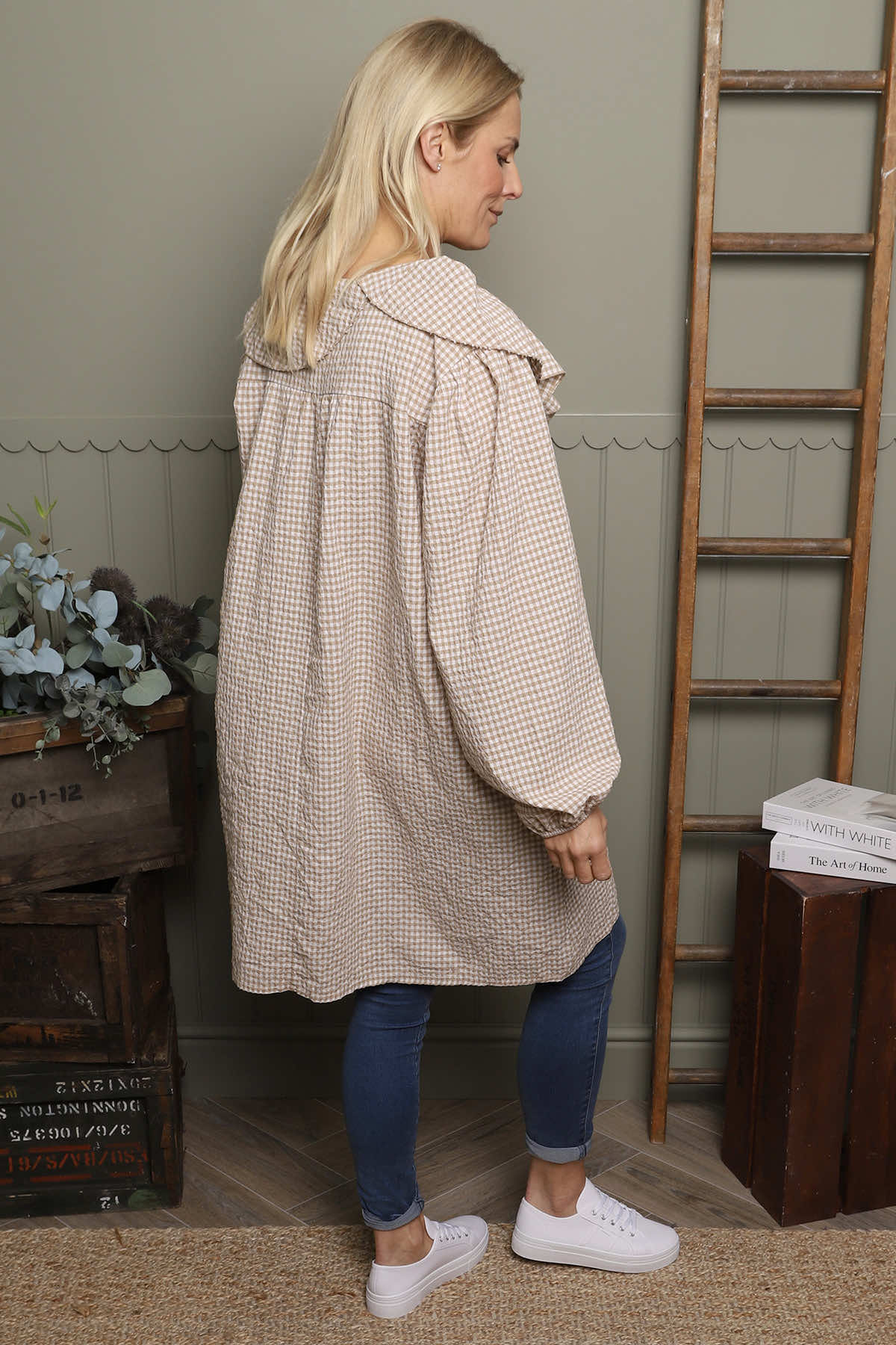 Sophronia Gingham Cotton Tunic Camel