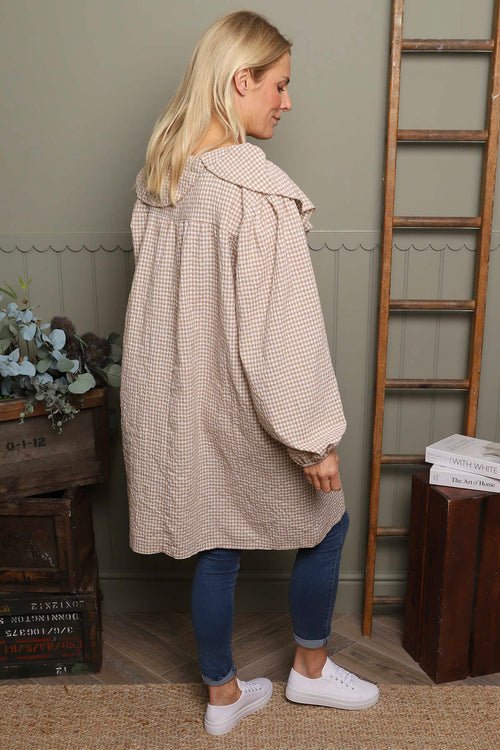Sophronia Gingham Cotton Tunic Camel - Image 4