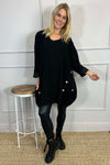 Callie Button Detail Needlecord Tunic Black