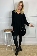 Callie Button Detail Needlecord Tunic Black Black - Callie Button Detail Needlecord Tunic Black