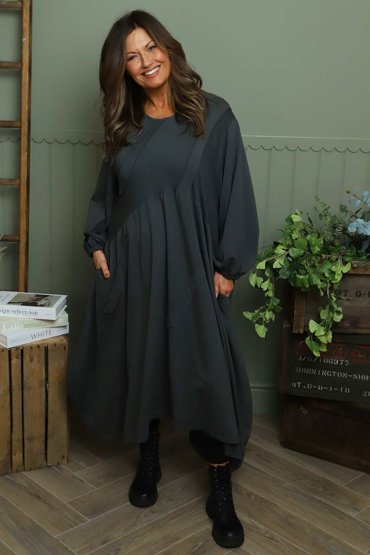 Netta Cotton Dress Charcoal