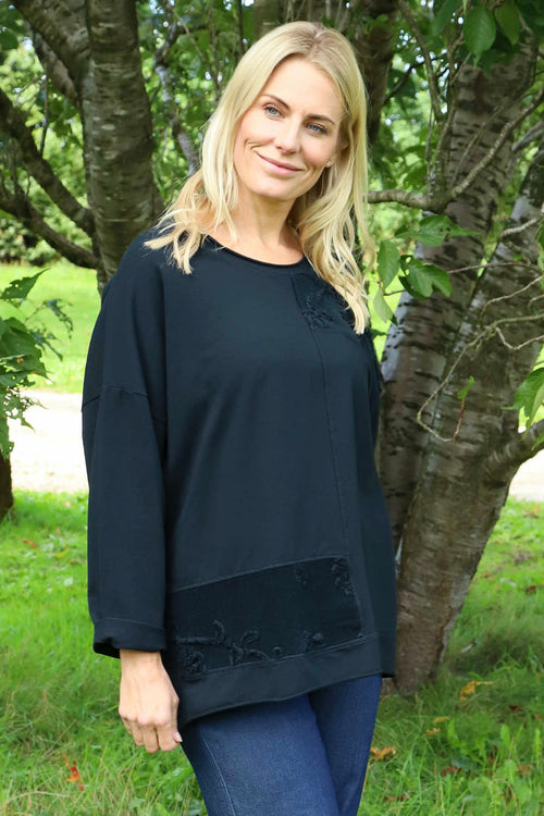 Louise Cord Patch Cotton Top Black - Image 2