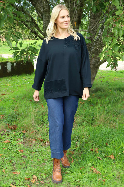 Louise Cord Patch Cotton Top Black - Image 1