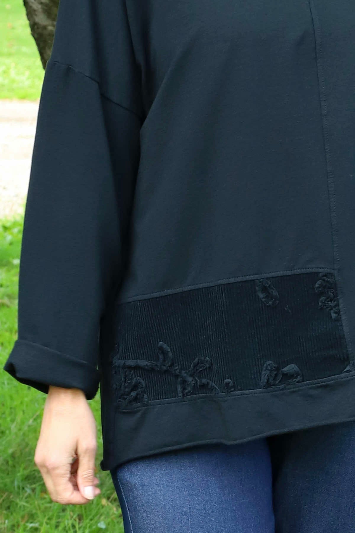 Louise Cord Patch Cotton Top Black