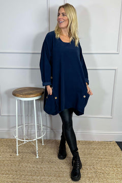 Callie Button Detail Needlecord Tunic Navy