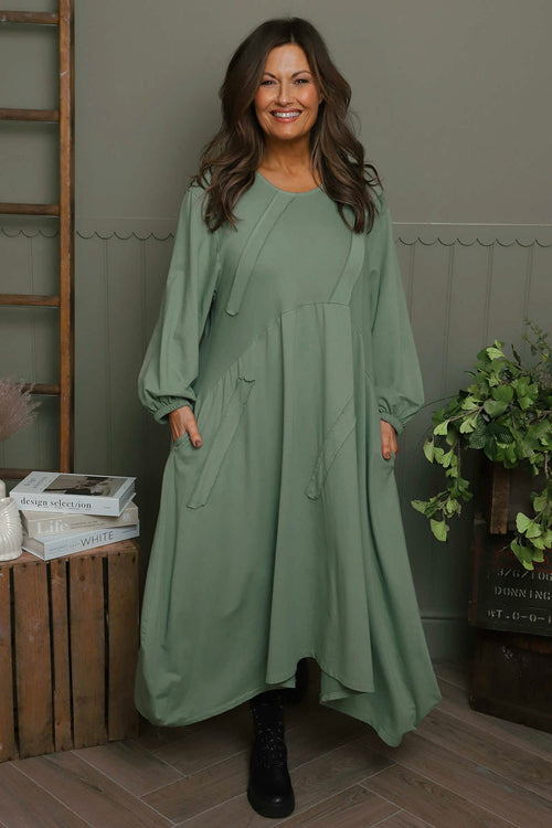 Sage Green Netta Cotton Dress | Made In Italy