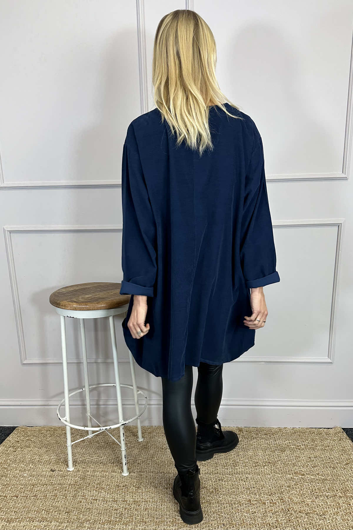 Callie Button Detail Needlecord Tunic Navy