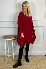 Callie Button Detail Needlecord Tunic Red Red - Callie Button Detail Needlecord Tunic Red