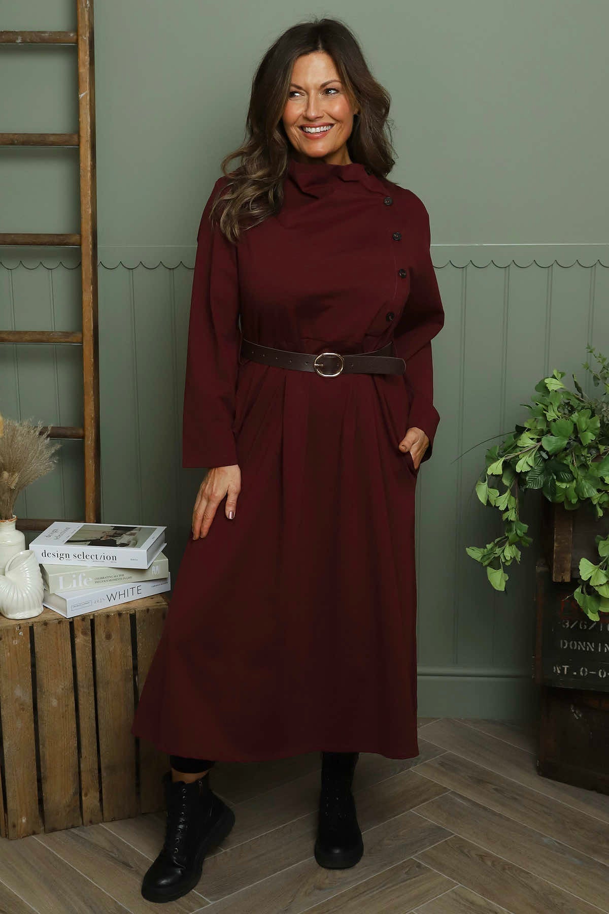 Eudora Belted Dress Wine