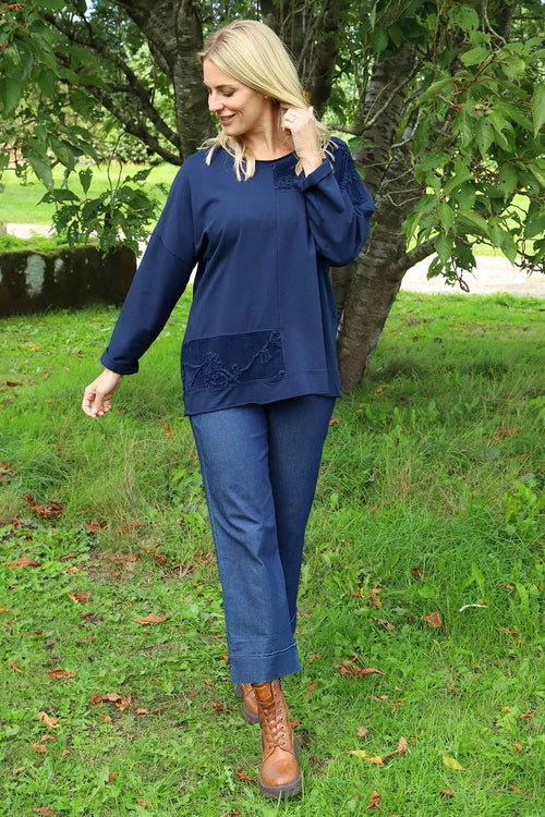 Louise Cord Patch Cotton Top Navy - Image 2