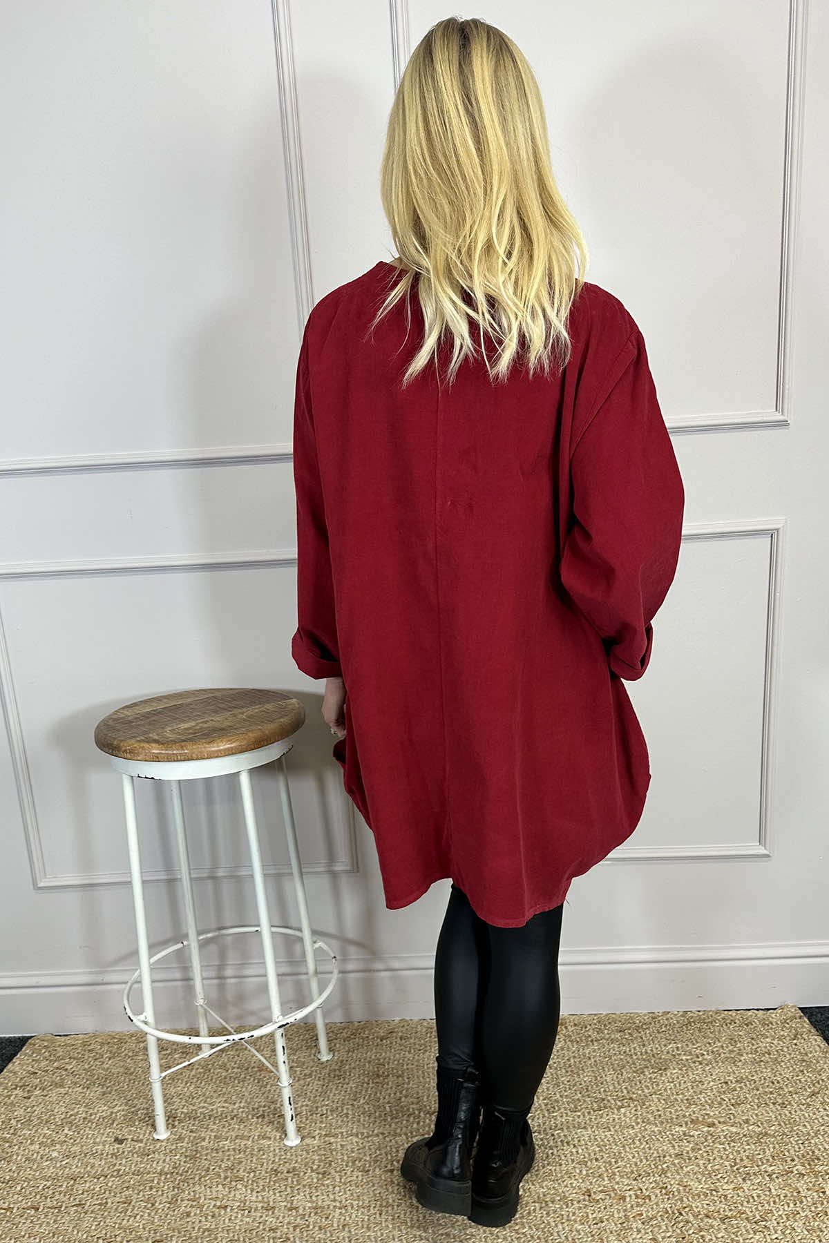 Callie Button Detail Needlecord Tunic Red