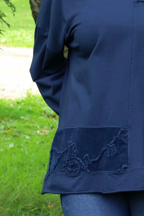 Louise Cord Patch Cotton Top Navy - Image 3