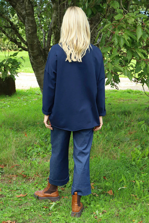 Louise Cord Patch Cotton Top Navy - Image 4