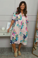 Penny Print Linen Dress Pink Pink - Penny Print Linen Dress Pink