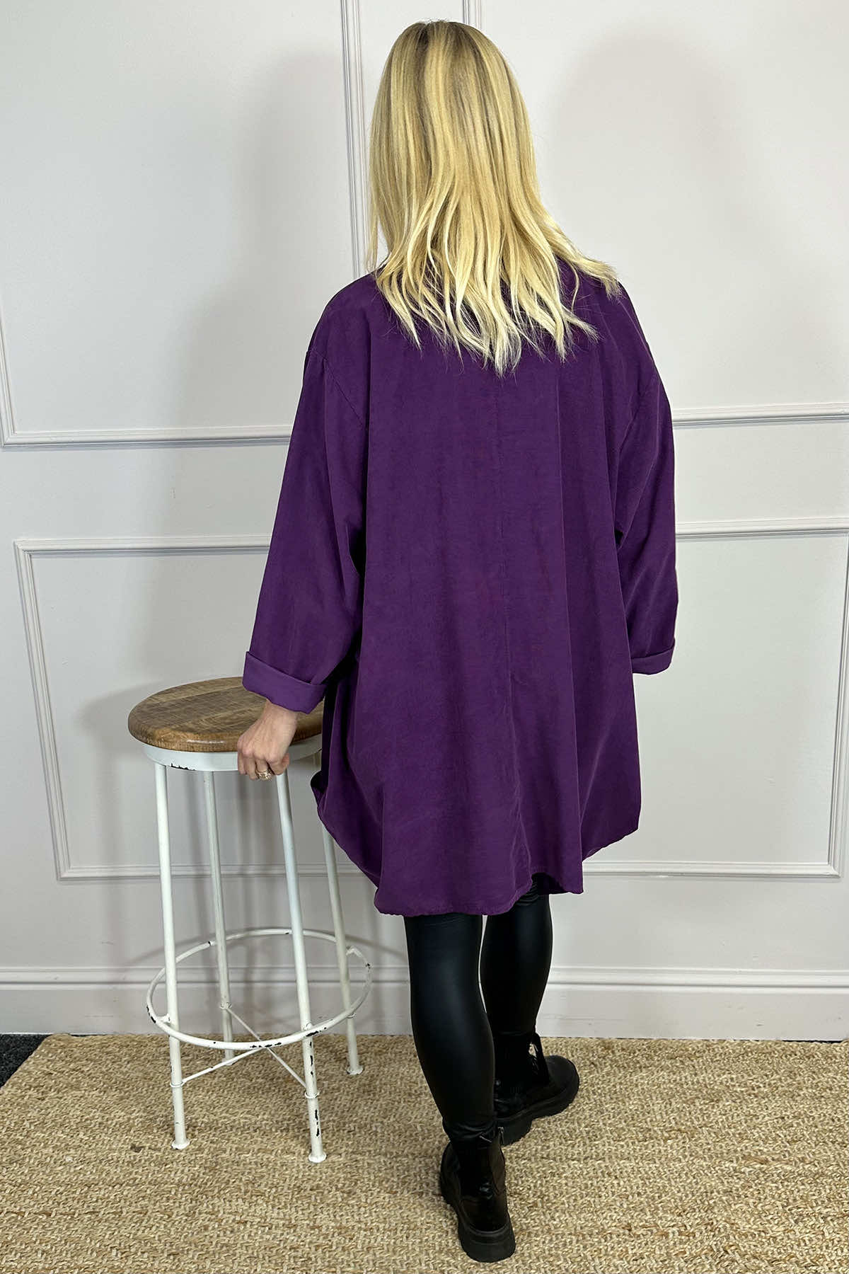 Callie Button Detail Needlecord Tunic Purple