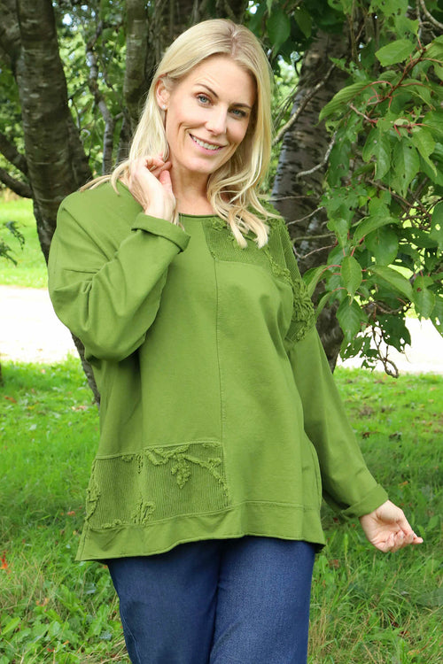 Louise Cord Patch Cotton Top Olive - Image 2