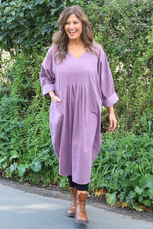 Dinah V-Neck Needlecord Dress Purple - Image 2