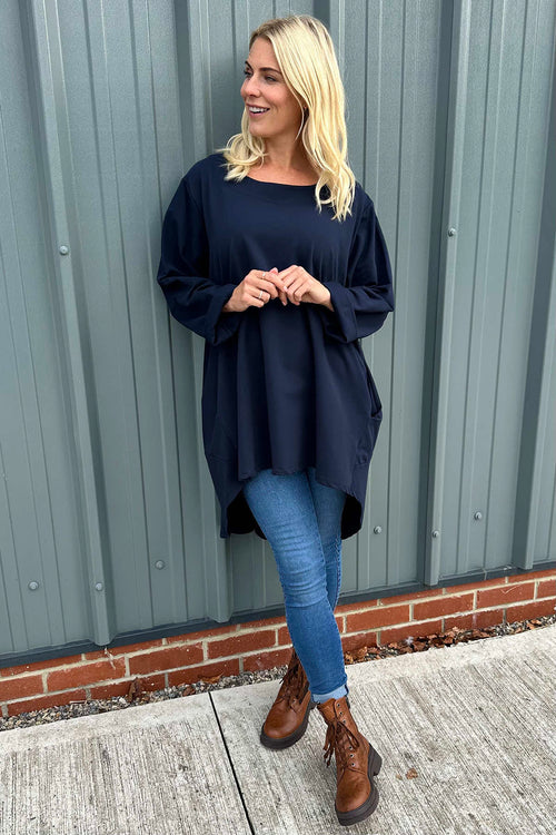 Binky Dipped Hem Cotton Tunic Navy - Image 1