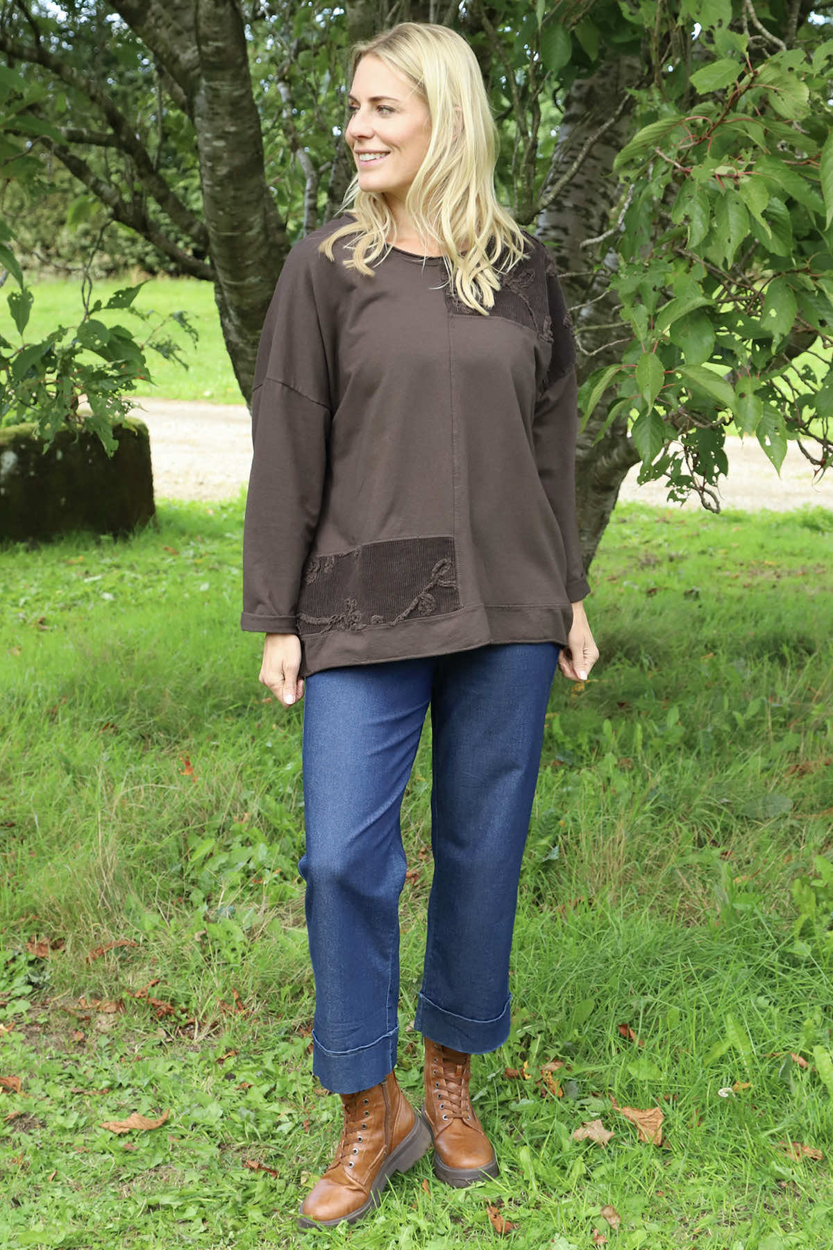Louise Cord Patch Cotton Top Cocoa