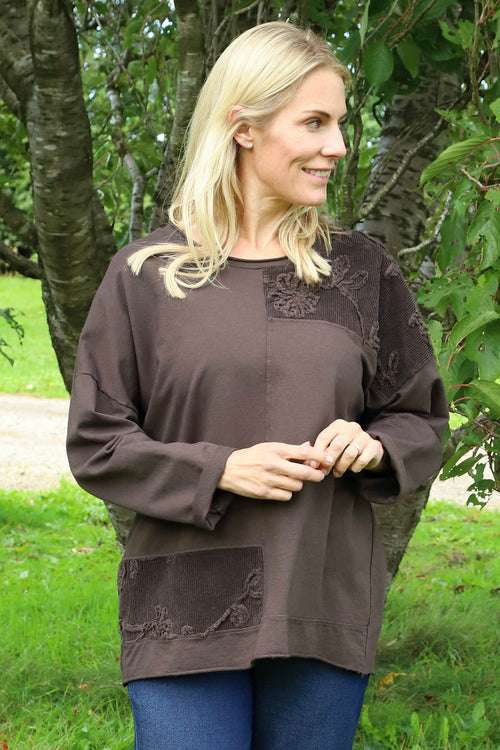 Louise Cord Patch Cotton Top Cocoa - Image 2