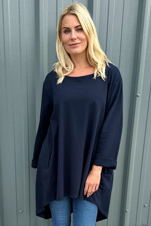 Binky Dipped Hem Cotton Tunic Navy - Image 3