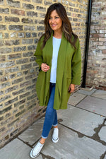 Karina Cotton Open Front Jacket Olive Olive - Karina Cotton Open Front Jacket Olive