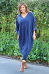 Dinah V-Neck Needlecord Dress Navy