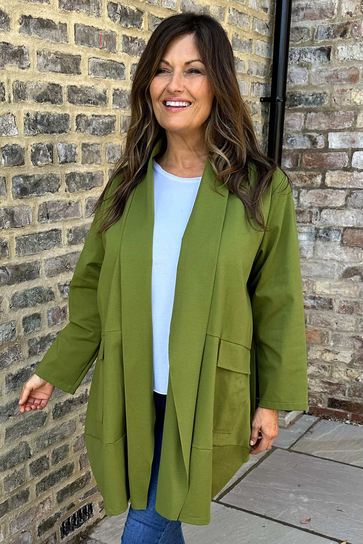 Karina Cotton Open Front Jacket Olive