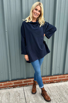 Celia Pocket Cotton Top Navy