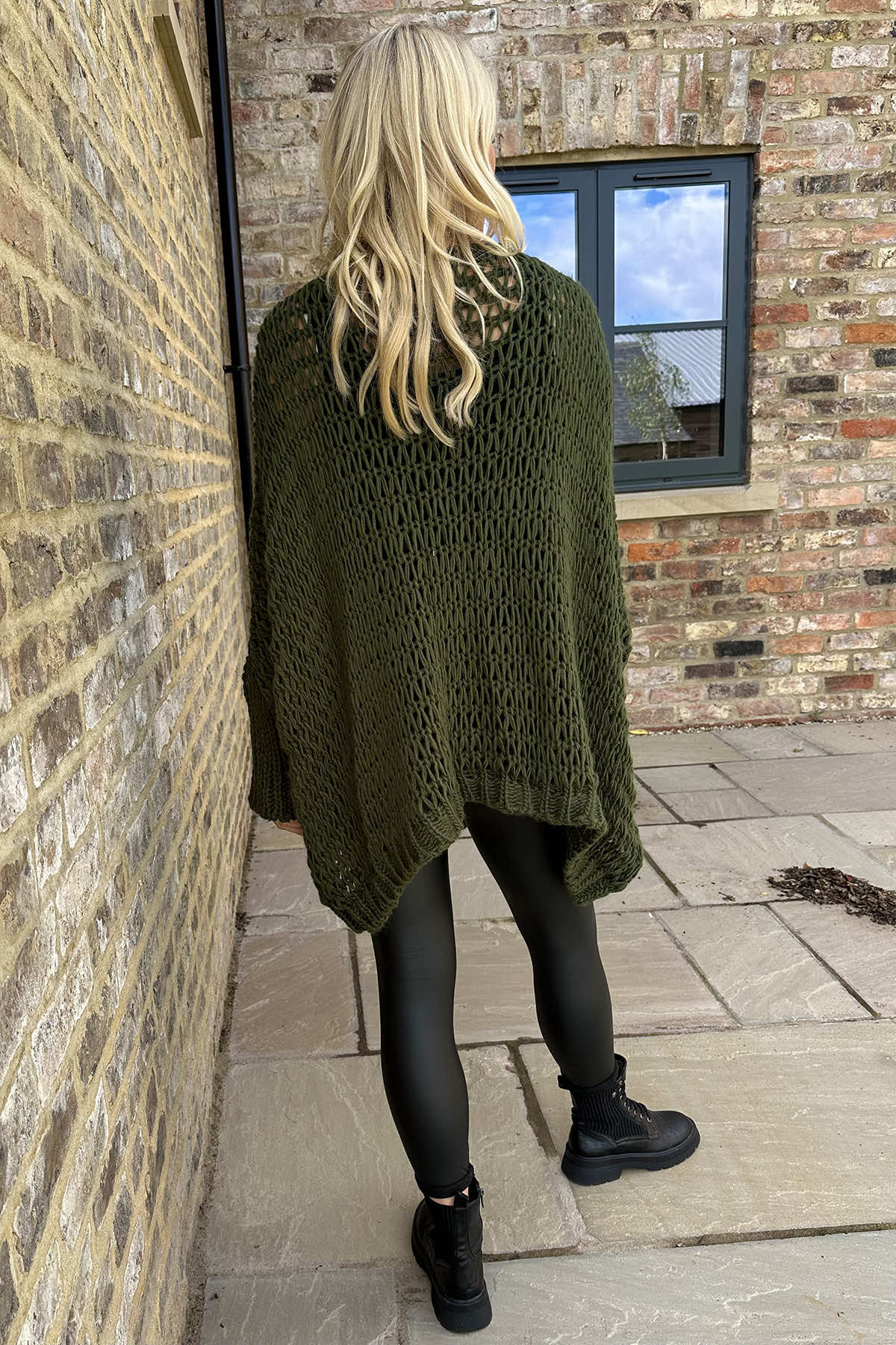 Freyja Slouch Crochet Jumper Khaki