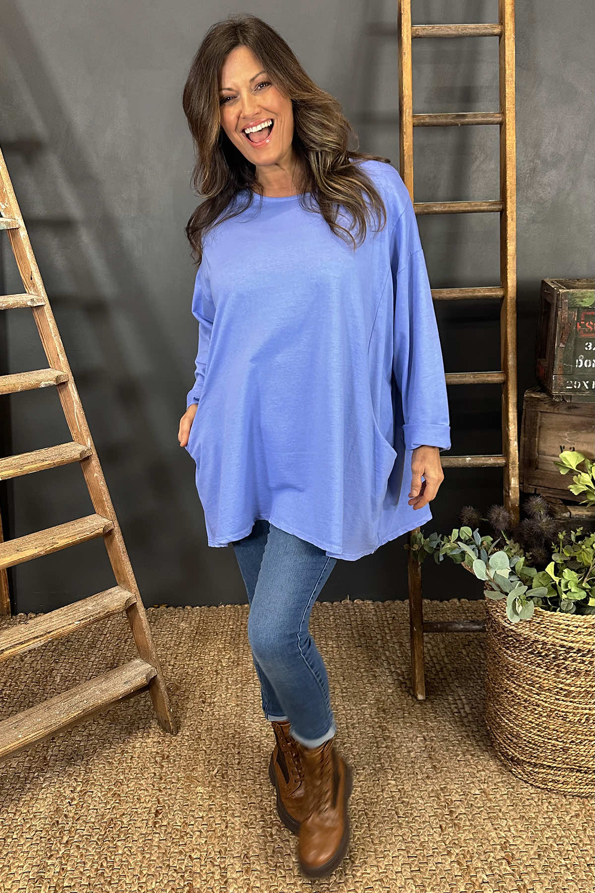 Maude Cotton Pocket Top Blue