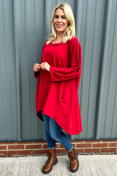 Binky Dipped Hem Cotton Tunic Red