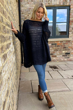 Freyja Slouch Crochet Jumper Navy