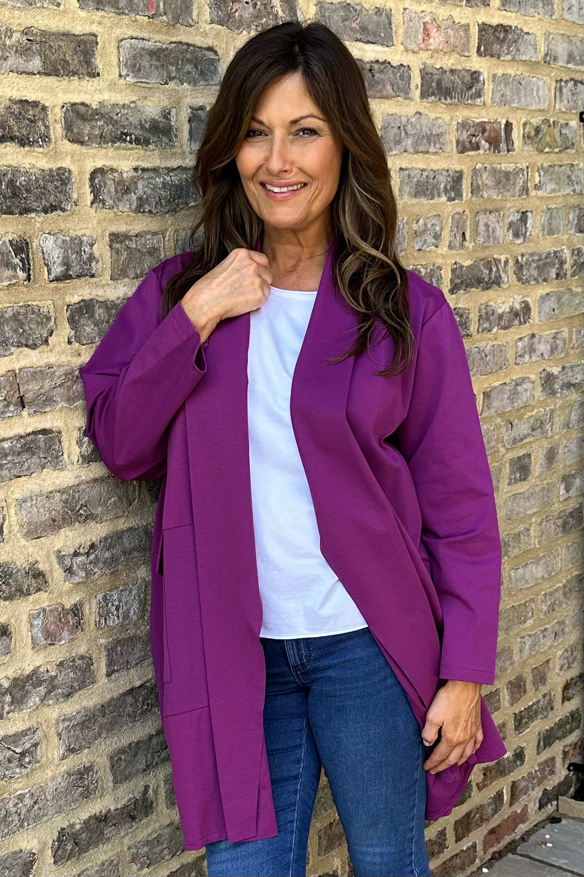 Karina Cotton Open Front Jacket Purple