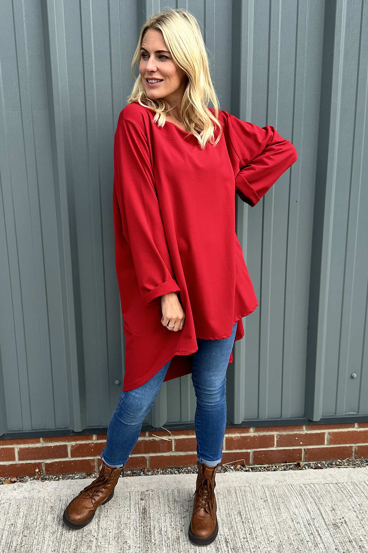 Binky Dipped Hem Cotton Tunic Red