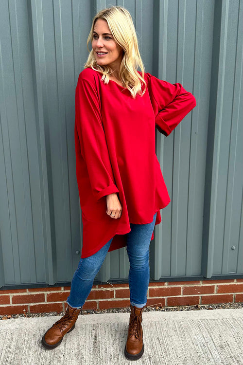 Binky Dipped Hem Cotton Tunic Red - Image 3