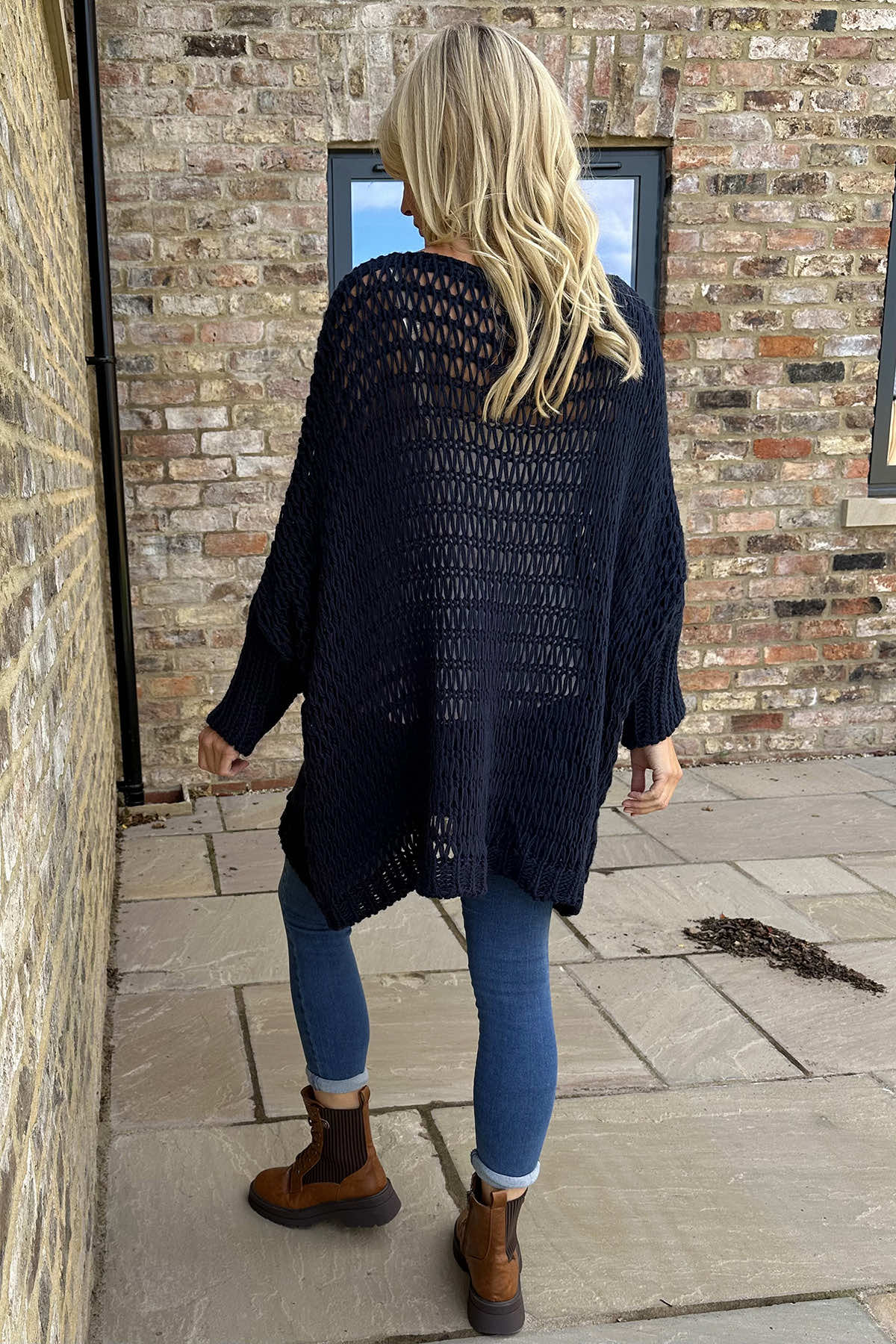 Freyja Slouch Crochet Jumper Navy