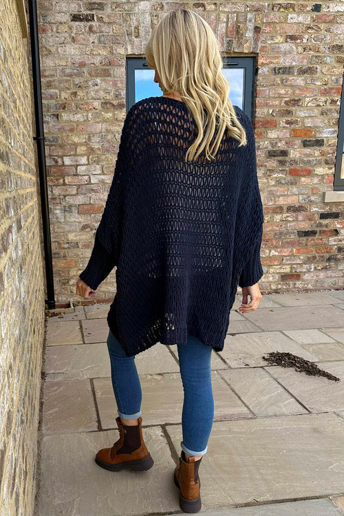 Freyja Slouch Crochet Jumper Navy - Image 4