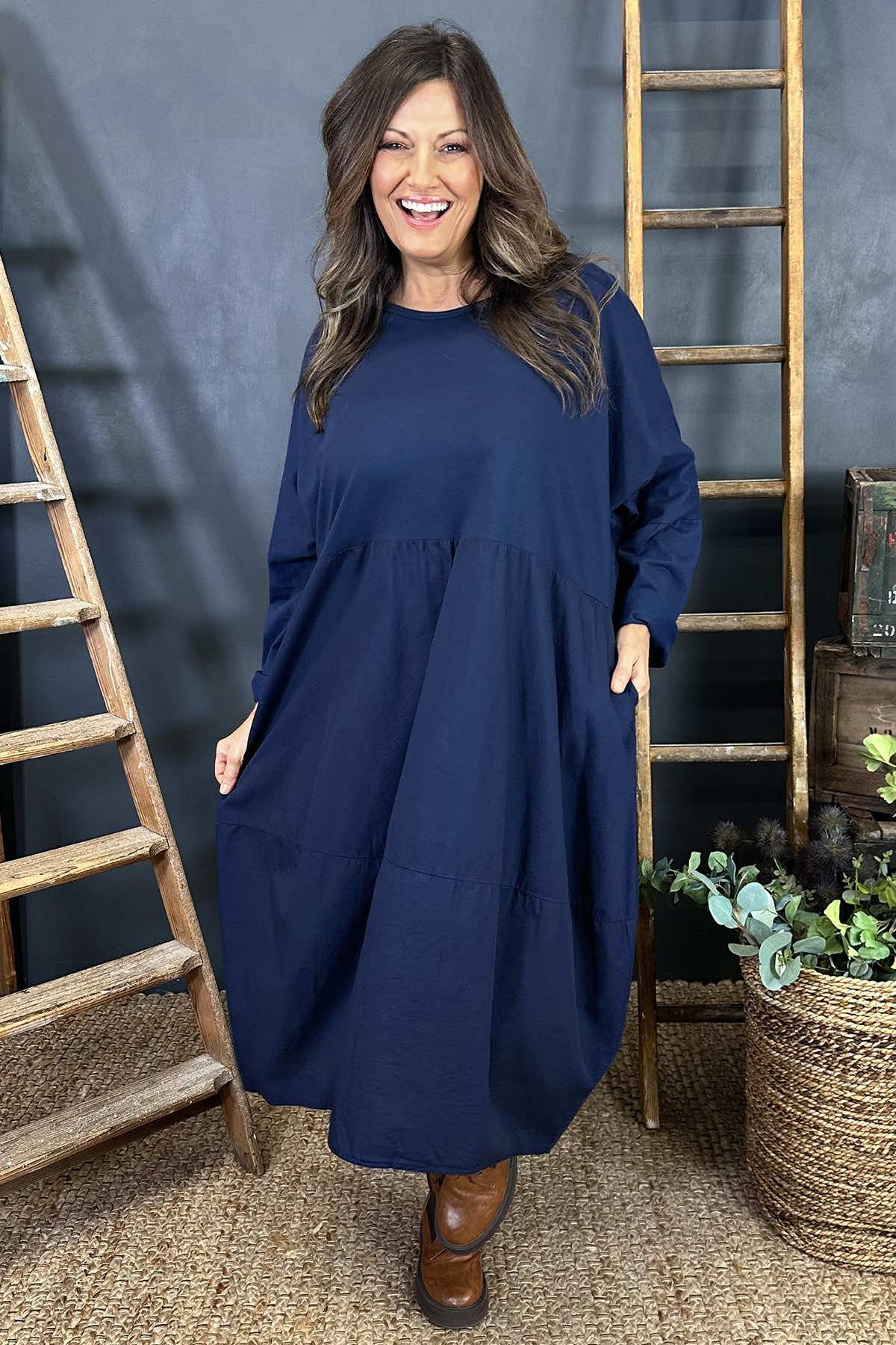 Nyala Cotton Dress Navy