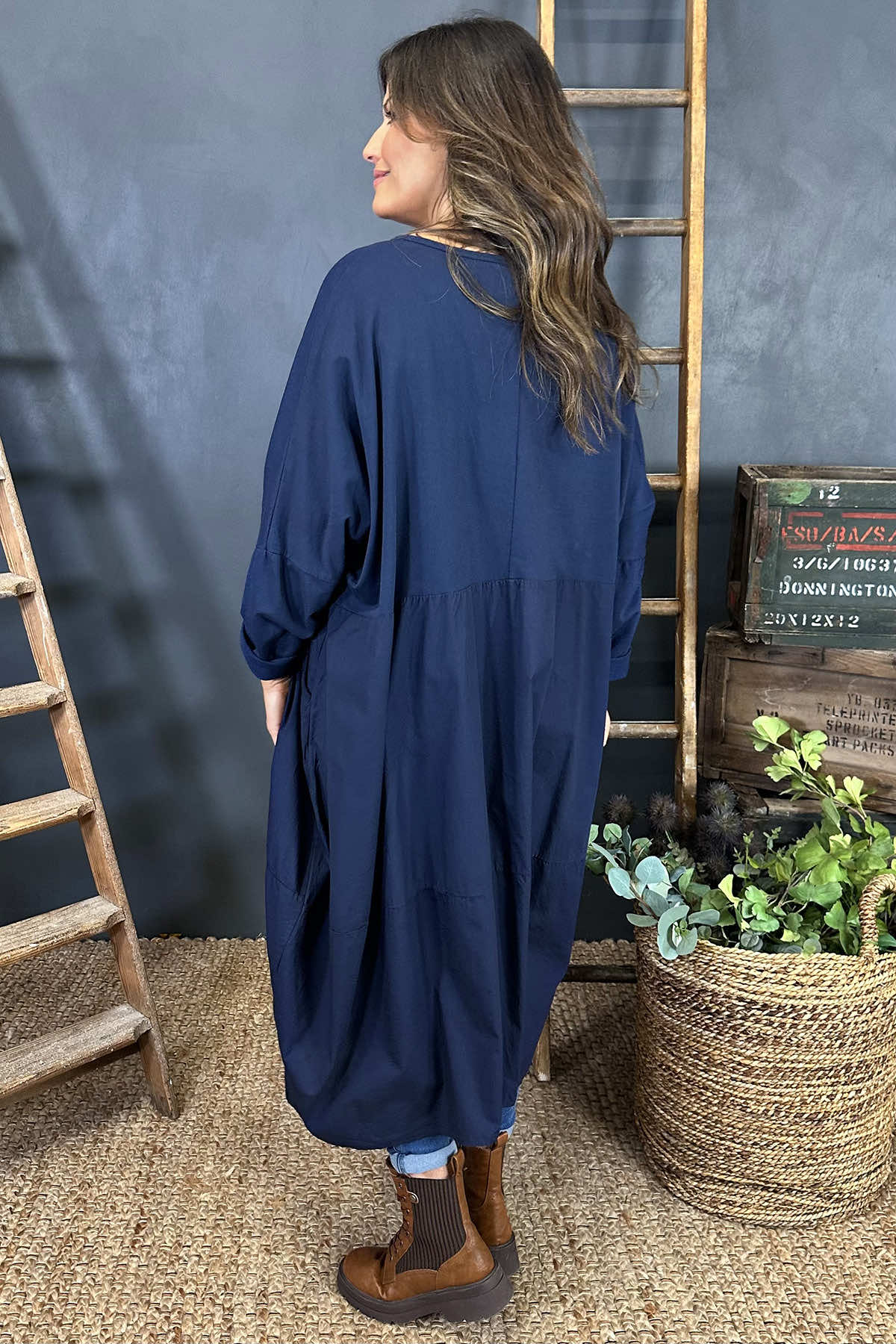 Nyala Cotton Dress Navy