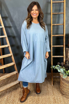 Nyala Cotton Dress Blue Grey