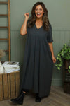 Ellerie V-Neck Linen Dress Charcoal