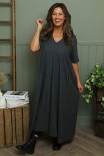 Ellerie V-Neck Linen Dress Charcoal Charcoal - Ellerie V-Neck Linen Dress Charcoal