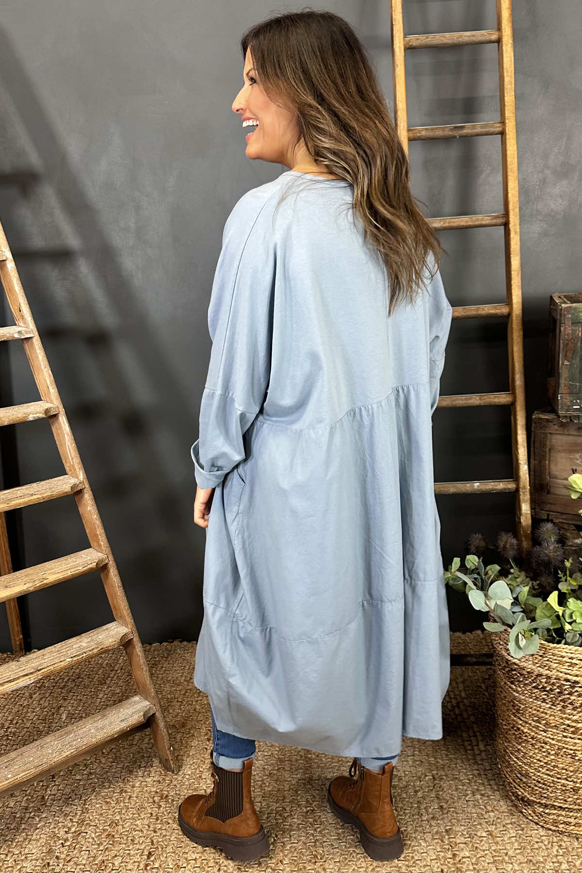 Nyala Cotton Dress Blue Grey