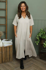 Ellerie V-Neck Linen Dress Stone Stone - Ellerie V-Neck Linen Dress Stone